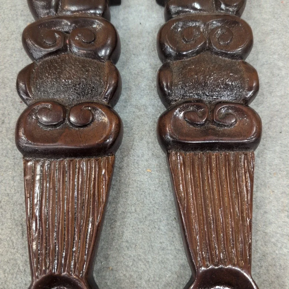 Vintage Hand Carved Wood Tribal Fork and Spoon Wall Art Set Dark Brown Decor‎